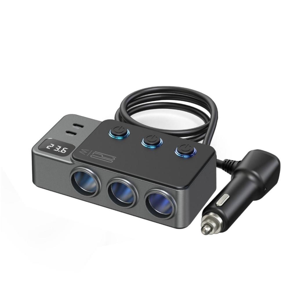 Car Cigarette Lighter Adapter and Socket Splitter, QC 3.0 & PD 35W with 3 Sockets & 3 USB-A & 2 Type-C, 8 in 1 Fast USB Phone Charger Quick Charging, Digital Voltage Display, 95cm Cable Length
